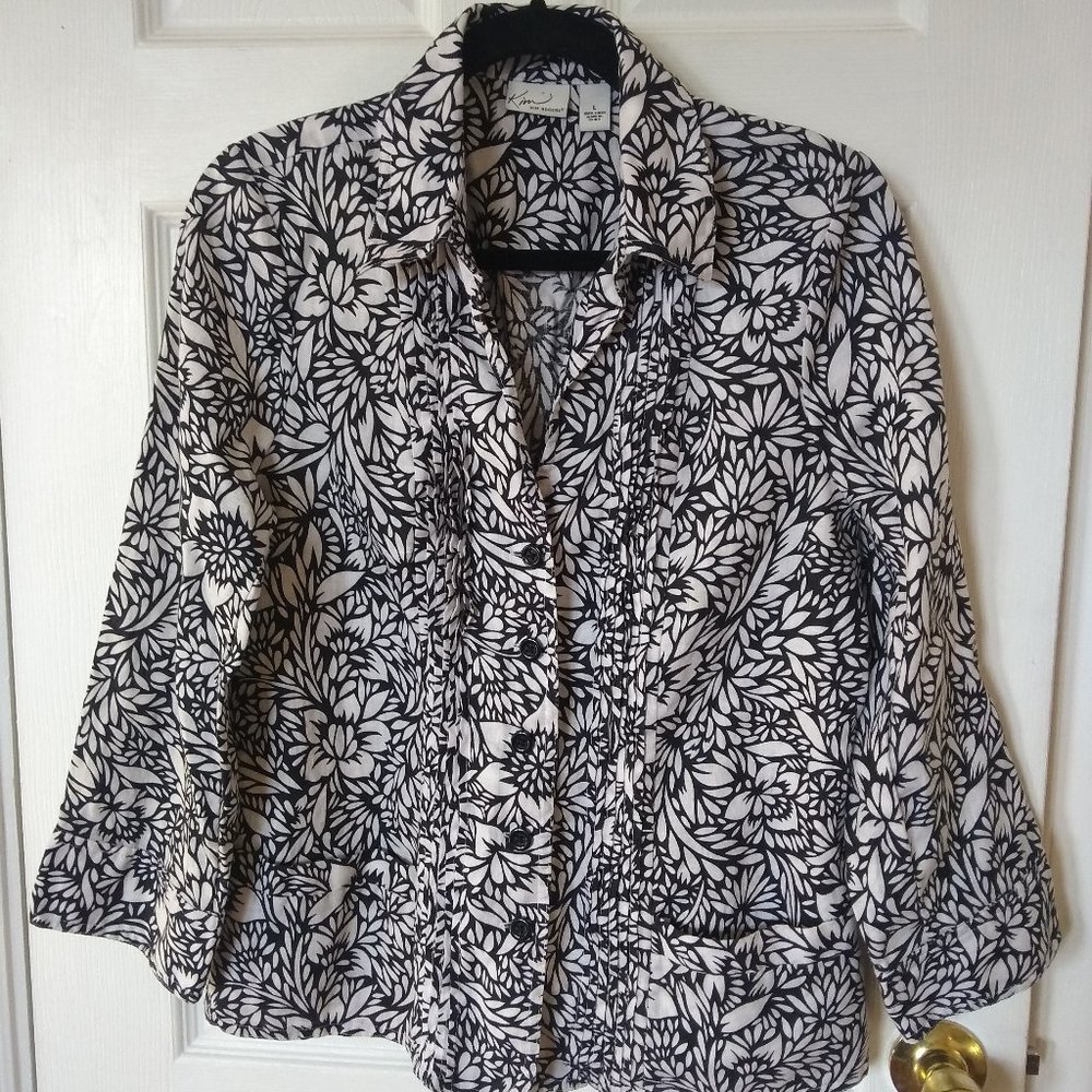 Kim Rogers Floral Button Down Women Top Size L